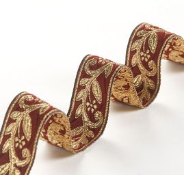 Stuha žakárová drobný květinový vzor vínová