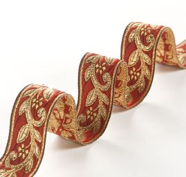 Stuha žakárová drobný květinový vzor sv.červená