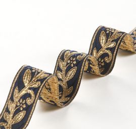 Stuha žakárová květinový vzor modrá