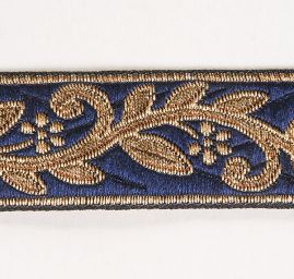 Stuha žakárová květinový vzor modrá