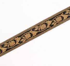 Stuha žakárová květinový vzor černá