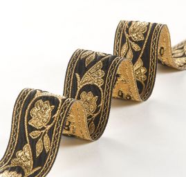 Stuha žakárová květinový vzor černá