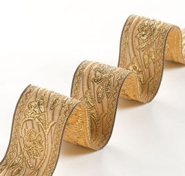 Stuha žakárová květinový vzor zlatobéžový