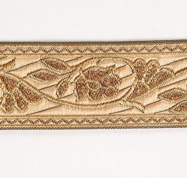 Stuha žakárová květinový vzor zlatobéžový