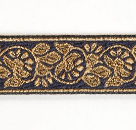 Stuha žakárová jemná květinový vzor modročerná