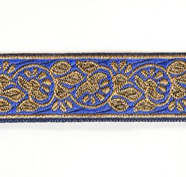 Stuha žakárová jemný květinový vzor modrá