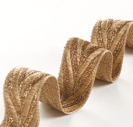 Stuha žakárová geometrický vzor měděný