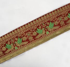 Žakárová porta vínová vzor ptáčci