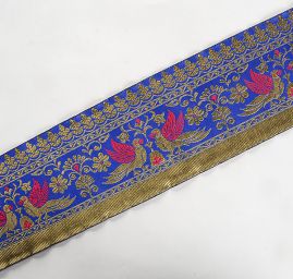 Žakárová porta modrá vzor ptáčci