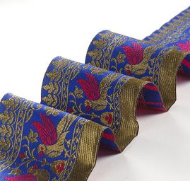 Žakárová porta modrá vzor ptáčci