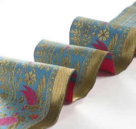 Žakárová porta tyrkysová vzor ptáčci