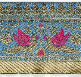 Žakárová porta tyrkysová vzor ptáčci