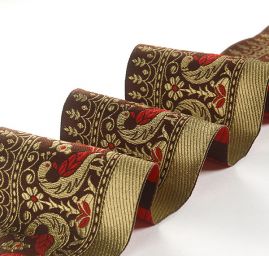 Žakárová porta tm.hnědá vzor ptáčci