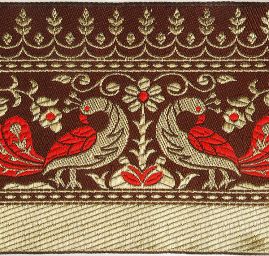 Žakárová porta tm.hnědá vzor ptáčci