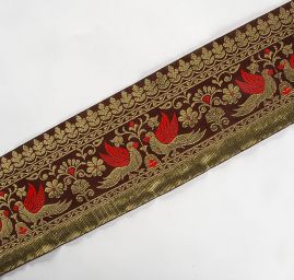 Žakárová porta hnědá vzor ptáčci