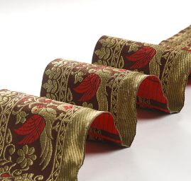 Žakárová porta hnědá vzor ptáčci