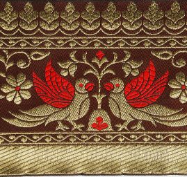 Žakárová porta hnědá vzor ptáčci