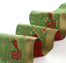 Žakárová porta zelená vzor ptáčci