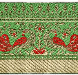 Žakárová porta zelená vzor ptáčci