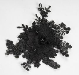 Krajková aplikace s plastickým květem černá