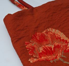 Originálna taška šitá žakárová látka škoricovej farby