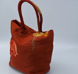 Originálna taška šitá žakárová látka škoricovej farby