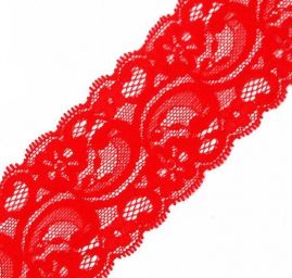 Krajka elastická květinový motiv šíře 55 mm červená