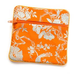 Elegantná brokátová taštička vtáky / kvety oranžová