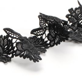 Krajka hrubá lem oboustranná vzor květů v černé