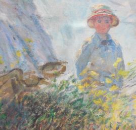 Šála satén malba Dáma s deštníkem/květy