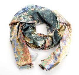 Šála satén malba krajiny/květy