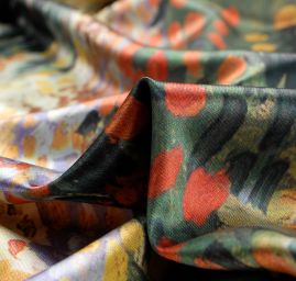 Šála satén malba krajiny/květy