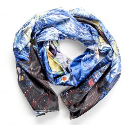 Šála satén malba Hvězdná noc/květy