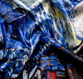 Šála satén malba Hvězdná noc/květy