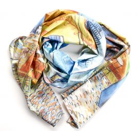 Šála satén malba Terasa kavárny v noci/květy