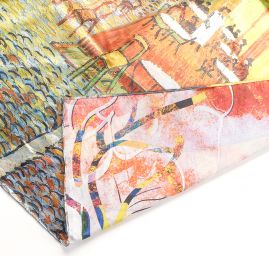 Šála satén malba Terasa kavárny v noci/květy