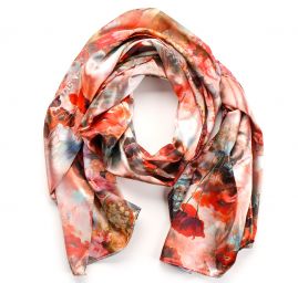 Saténová šála se vzorem vlčích máků