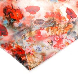 Saténová šála se vzorem vlčích máků