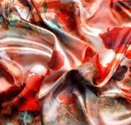 Saténová šála se vzorem vlčích máků