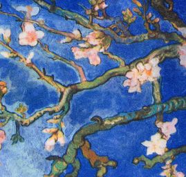 Saténová šála se vzorem květů stromů v modré