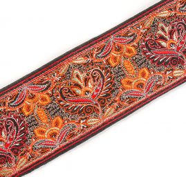 Vyšívaná stuha šantung orientální vzor červeno-oranžová