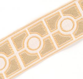 Vyšívaná stuha geometrický vzor hnědo-žlutá