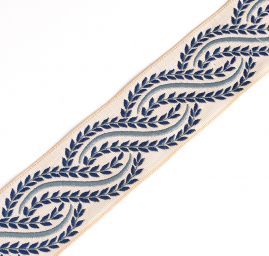 Vyšívaná stuha květinový ornament modrá/krémová