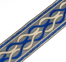 Vyšívaná stuha geometrický vzor artdeco modrobéžová