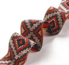 Stuha žakárová etno motiv červenomodrý