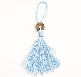 Strapec textilné ozdobný s mincí sv.modrá