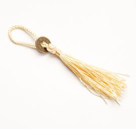 Strapec textilné ozdobný s mincí pastel žltý