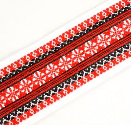 Vyšívaná stuha folklórní vzor červenočerná