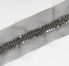 Stuha tylová výšivka s kamínky stříbrnočerná