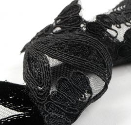 Krajka lem květinový vějíř černý